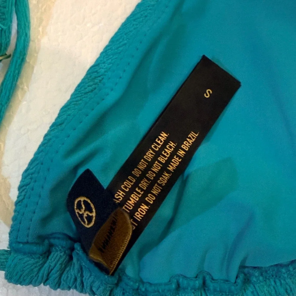 Vix Paula Hermanny Bikini Set S/XS Turquoise Gold Chain Textured Smocked Brazil